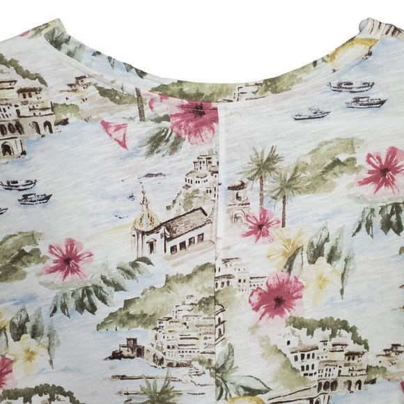 Cynthia Rowley Size 3X Shirt Island Village Tropical Tee Pullover Tunic Cotton - Picture 7 of 7